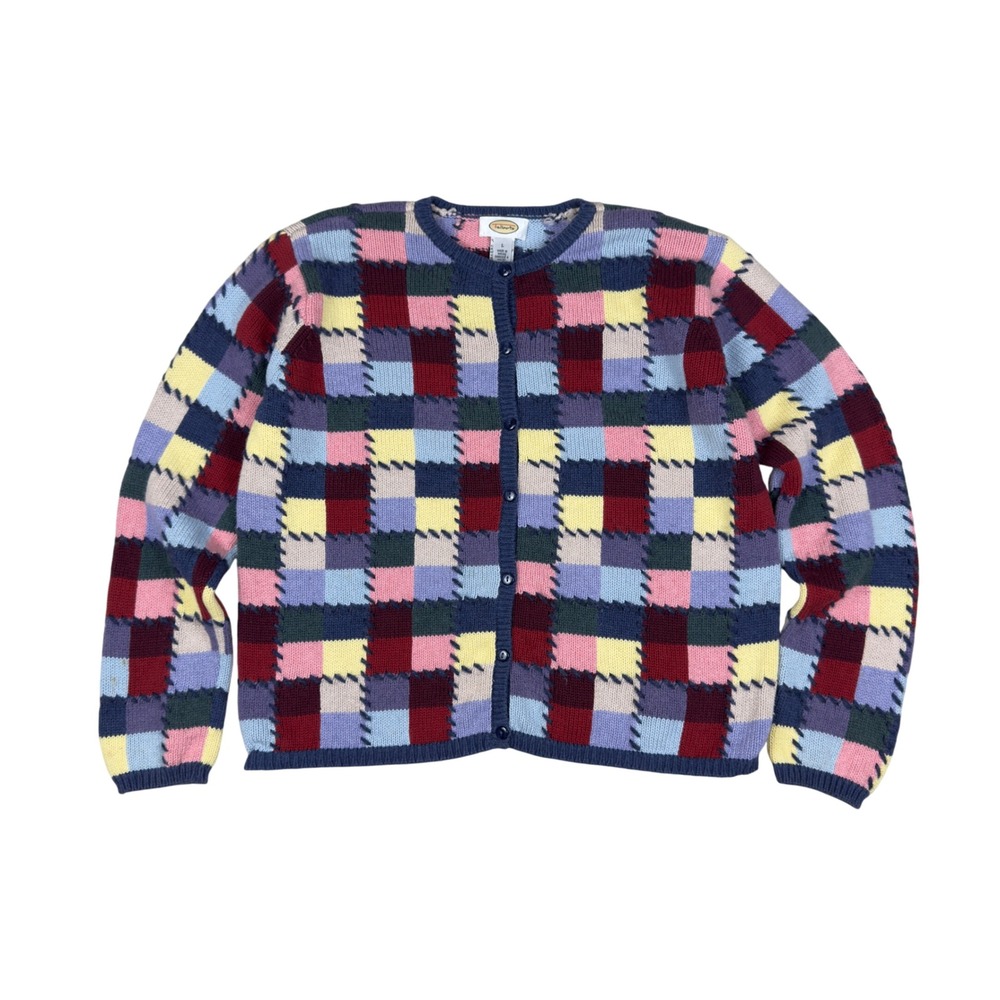 Talbots‎ Patchwork Cardigan Women's L Multicolor Cotton Y2K Cottagecore Sweater